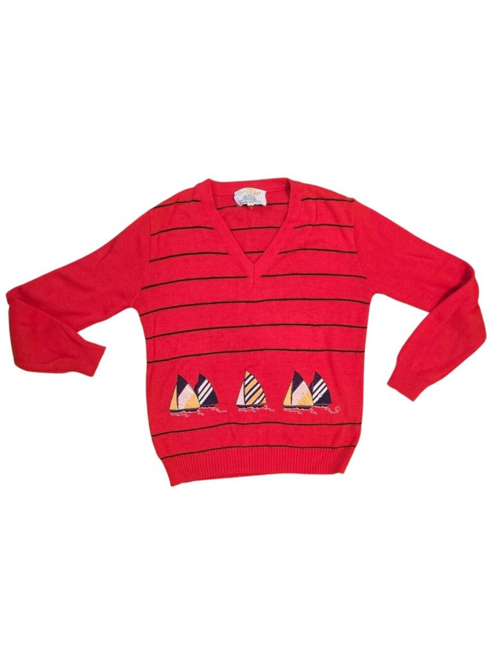 Shirlee Designs Red Womens Sweater Sailboat Design Size Small Vintage Cyn Les